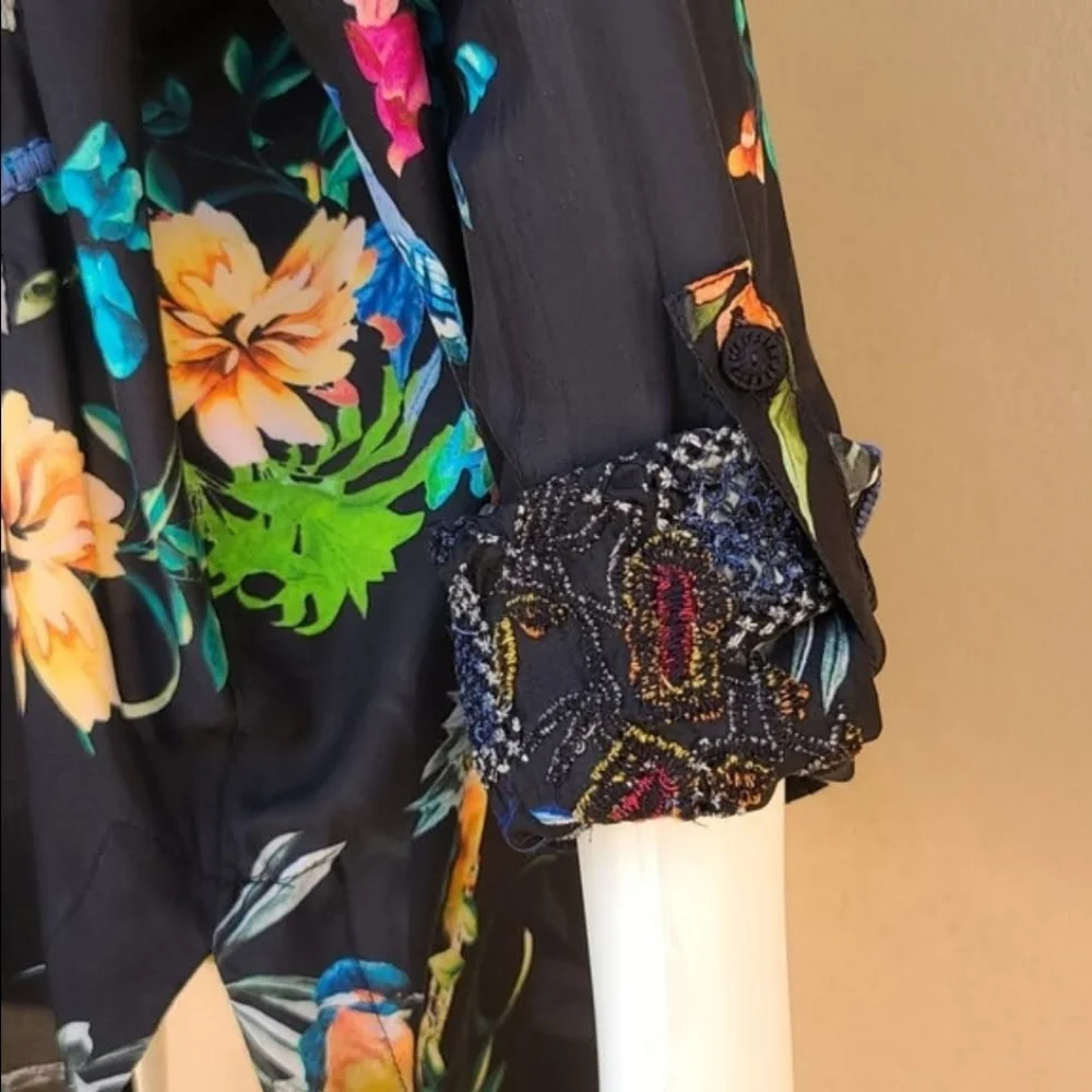 JOHNNY WAS BIYA ANTHRO Veda Embroidered Silk Blouse S M L Shirt Peasant Top Boho